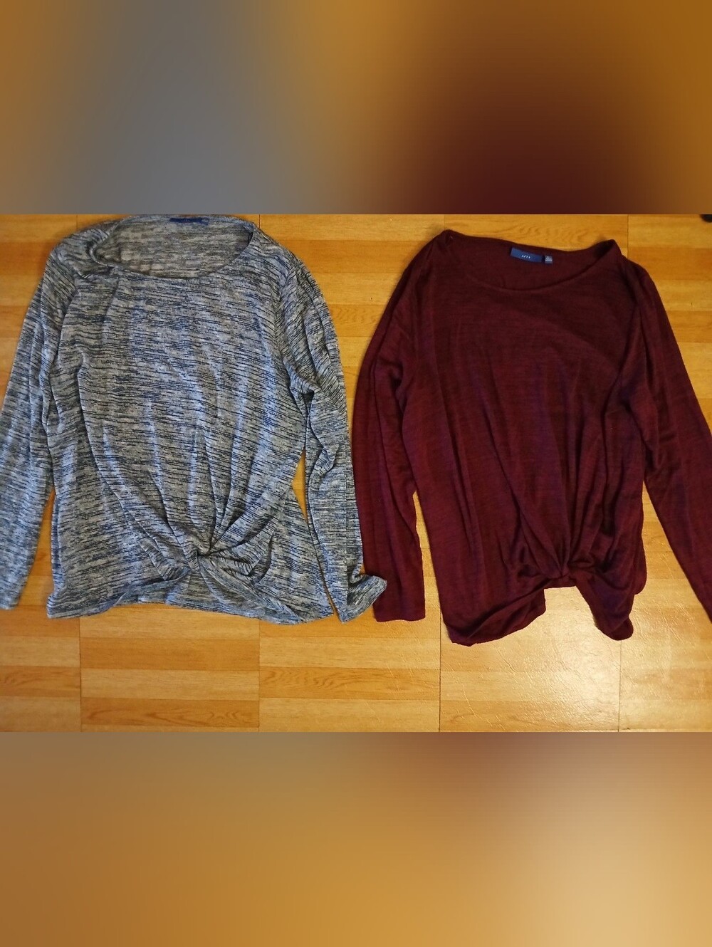 2 Apt. 9 Casual Twist-Front Long Sleeve Tops - Light Blue & Plum/Burgundy. XL.